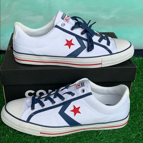 CONVERSE STAR PLAYER OX WHITE/NAVY/GUM RED MEN’S - Picture 2 of 16